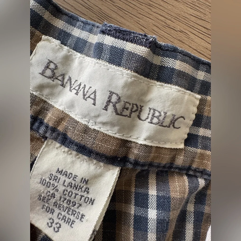 Vintage Banana Republic 100% Cotton Men's Checkered Plaid Shorts Size 33
